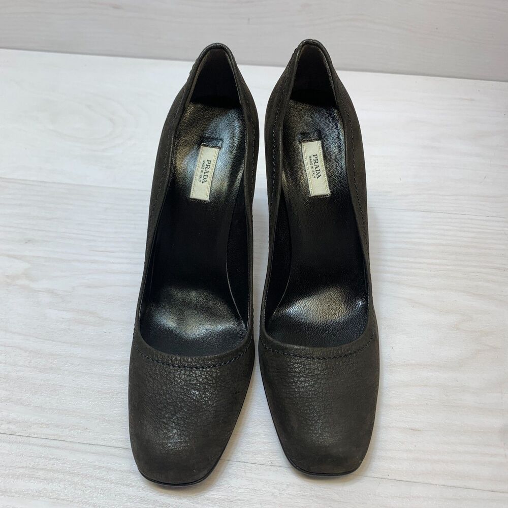 Vintage Prada Heel Pumps Womens Size 7.5 Brown Sculptured Curves Leather Slip On - Picture 9 of 9